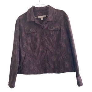 Croft & Barrow Womens Jacket L Stretch Brown Embroidered Brocade Western